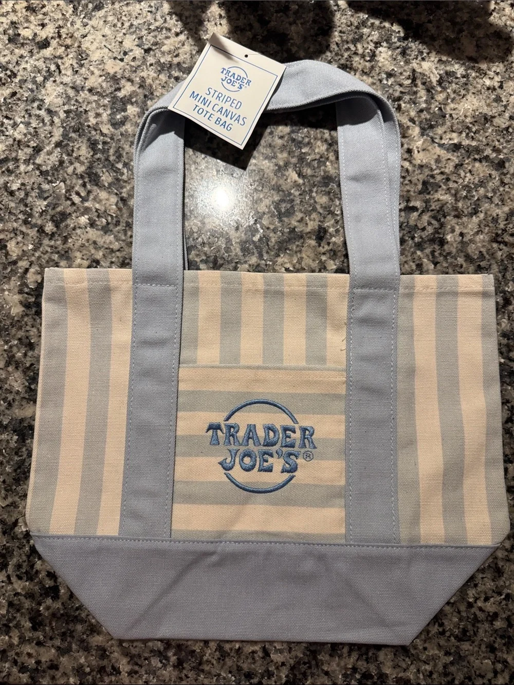 TRADER JOE’S LIMITED, EDITION Blue & Cream Striped Canvas Tote Bag